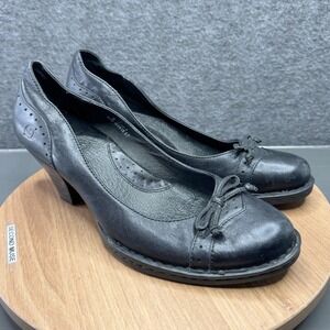 BORN Black Leather Bow Detail Round Toe Block Heel Pumps Shoes Women Size 9 Y2K